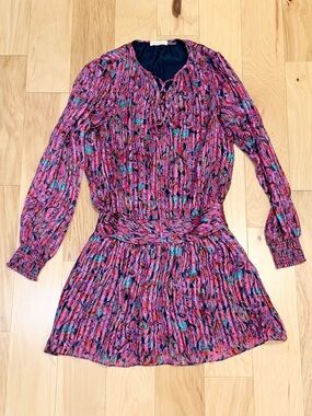 LIKE NEW Ramy Brook Women's Purple Pink Gessie Silk Print Long-Sleeve Mini Dress